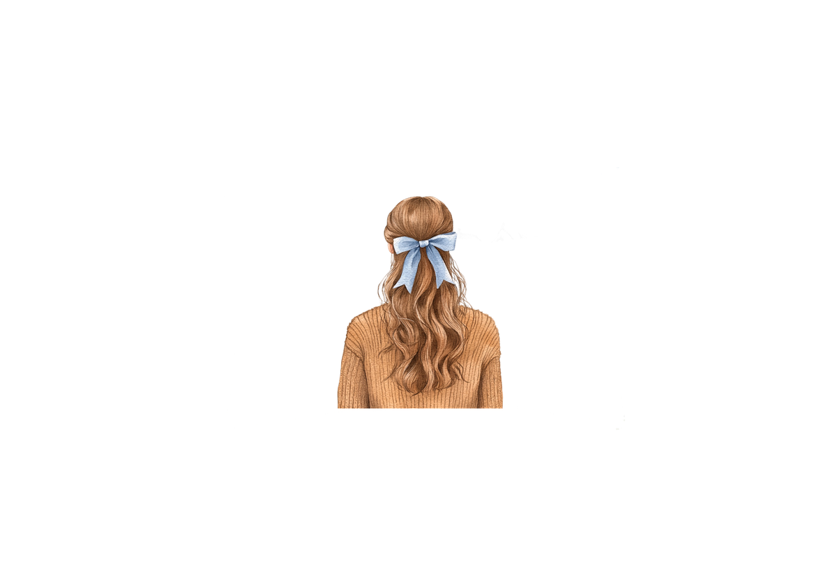 Blue Bow Hair Girl Throw Pillow | Cozy Watercolor Back View Decorative Pillow | Feminine Room Gift