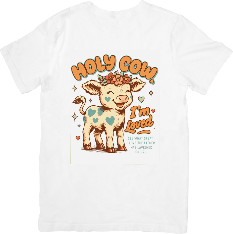 Holy Cow I Am Loved Christian Cow T-Shirt | Cute Faith Floral Graphic Tee | Christian Gift