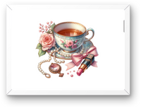 Thumbnail for Vintage Teacup & Lipstick Wall Art | Glam Floral Roses Print | Feminine Beauty Gift