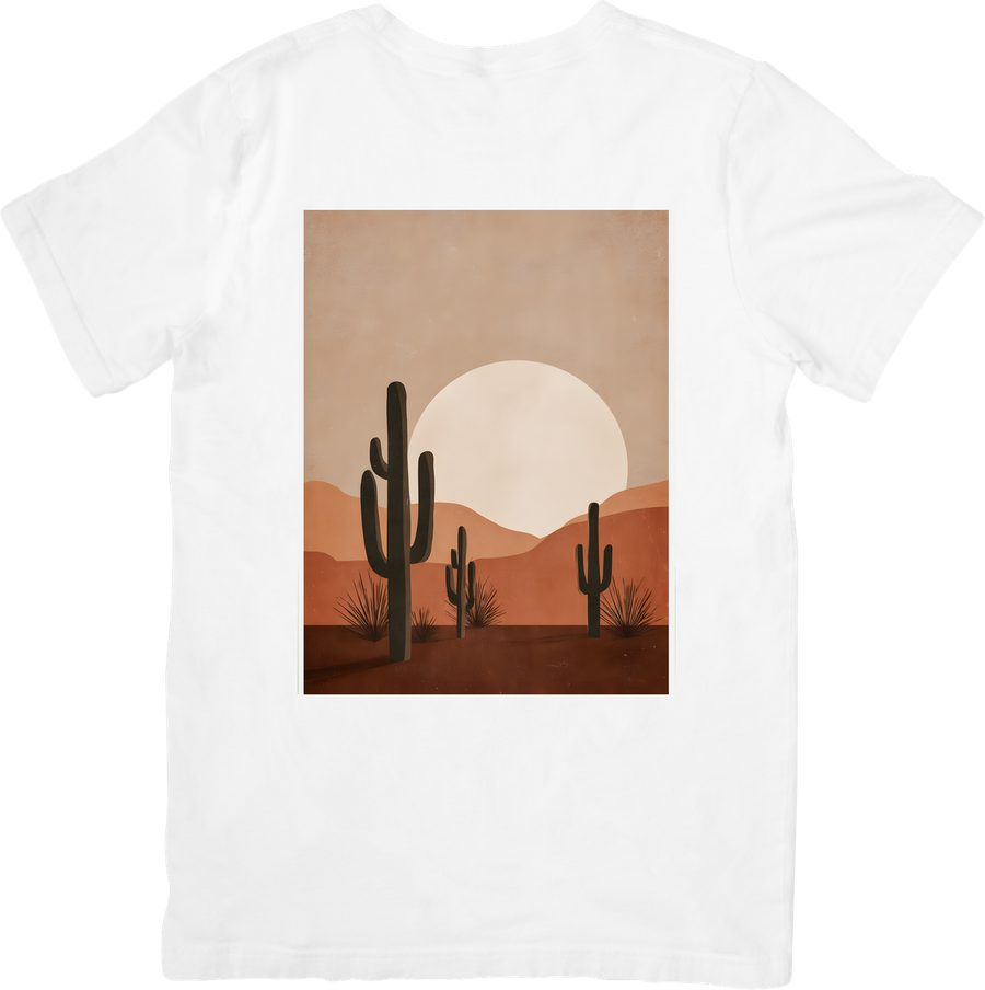 Desert Cactus Sunset T-Shirt | Boho Minimalist Landscape Graphic Tee | Southwest Nature Gift