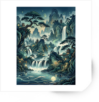 Thumbnail for Mystic Waterfall Mountains Sticker | Asian Landscape Vinyl Decal | Nature Zen Gift