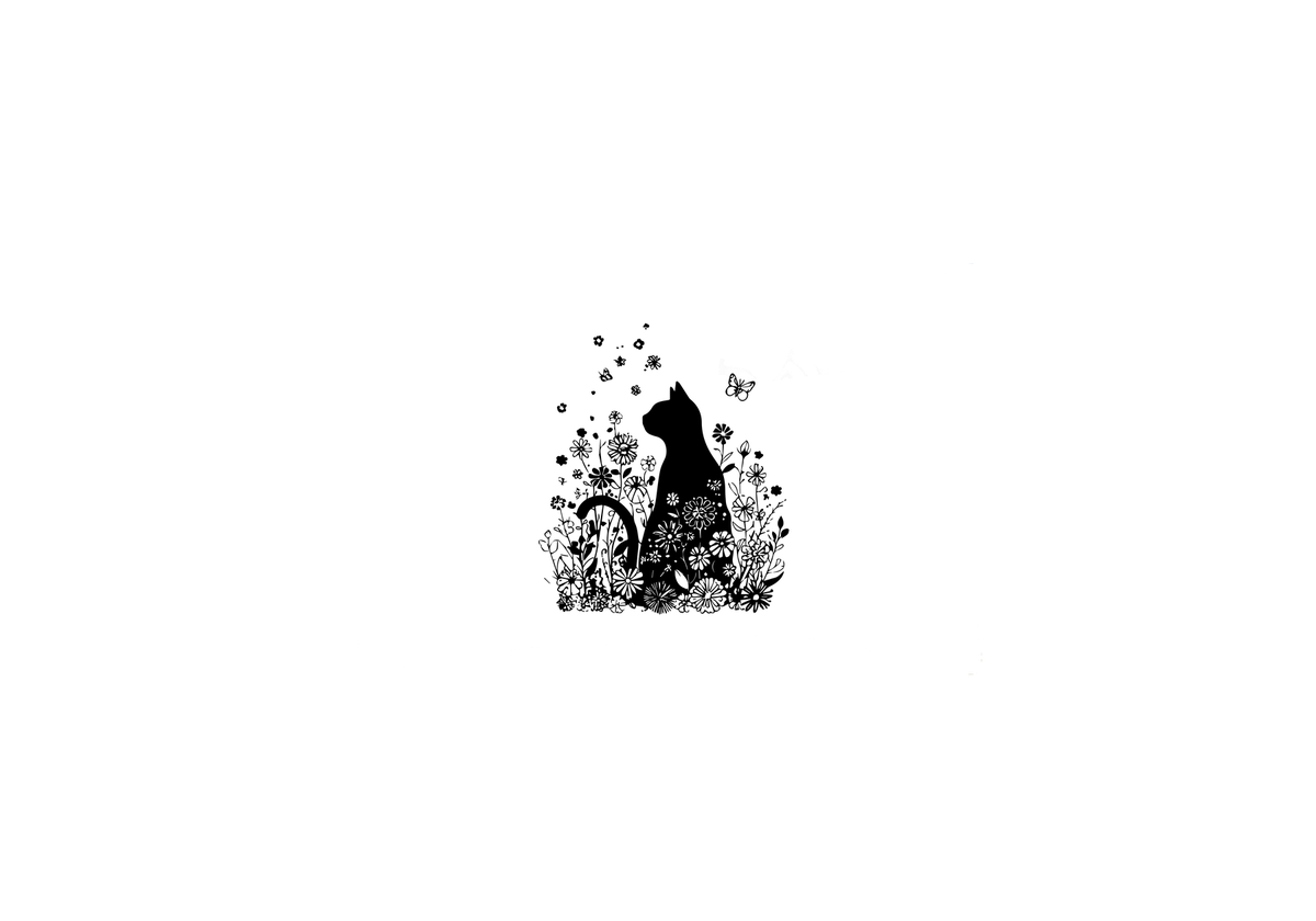 Floral Cat Silhouette Throw Pillow | Black Wildflower Kitty Decorative Pillow | Cat Lover Gift