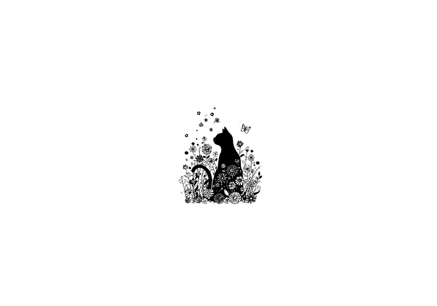 Floral Cat Silhouette Throw Pillow | Black Wildflower Kitty Decorative Pillow | Cat Lover Gift