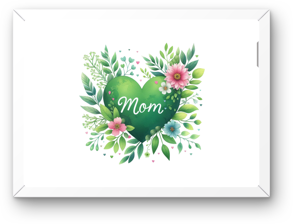 Floral Mom Heart Wall Art | Watercolor Green Heart Print | Mother's Day Gift