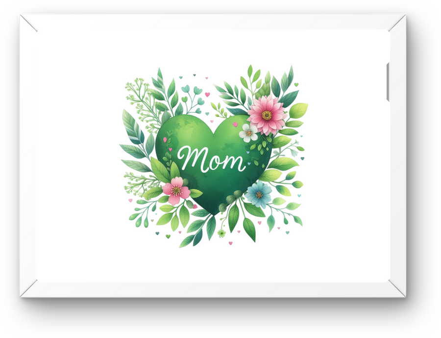 Floral Mom Heart Wall Art | Watercolor Green Heart Print | Mother's Day Gift