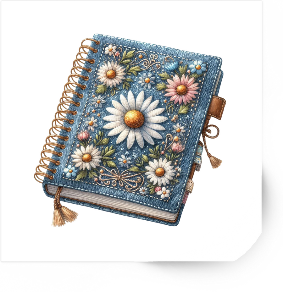 Floral Daisy Journal Sticker | Embroidered Look Notebook Vinyl Decal | Stationery Lover Gift