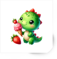 Thumbnail for Cute Dino Strawberry Ice Cream Sticker | Kawaii Green Dinosaur Vinyl Decal | Kids Sweet Gift