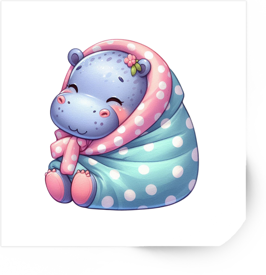 Cute Sleepy Hippo Sticker | Kawaii Baby Hippo in Blanket Vinyl Decal | Nursery Kids Gift