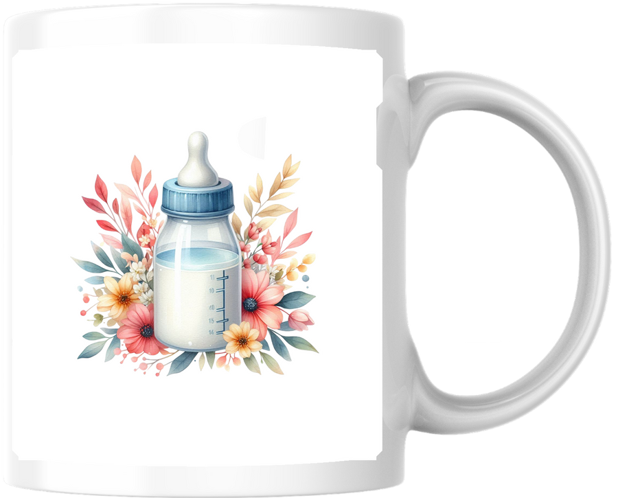 Floral Baby Bottle Mug | Watercolor New Baby Coffee Mug | Baby Shower Gift