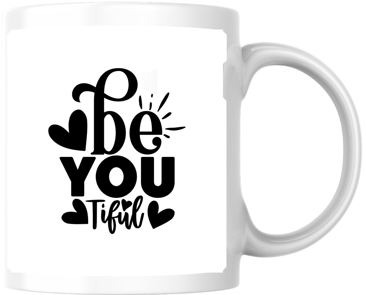 Be-You-Tiful Typography Mug | Inspirational Hearts Coffee Mug | Self Love Gift