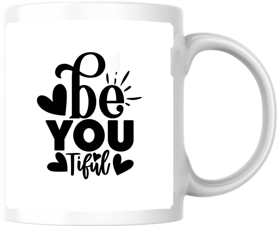Be-You-Tiful Typography Mug | Inspirational Hearts Coffee Mug | Self Love Gift