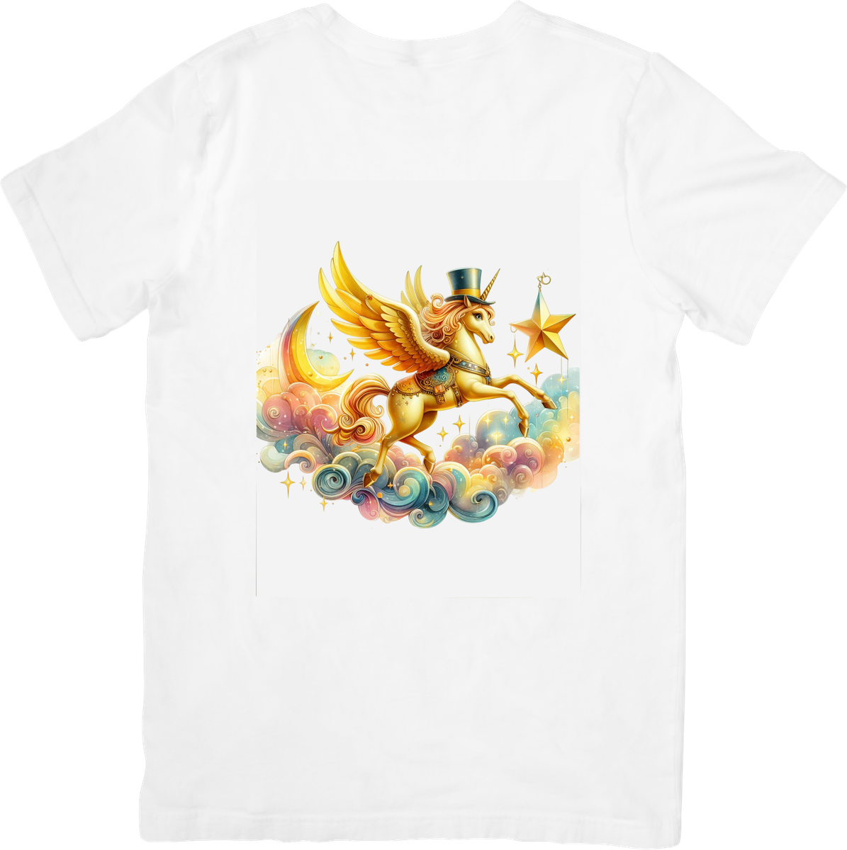 Magical Pegasus Unicorn T-Shirt | Whimsical Golden Flying Horse Graphic Tee | Fantasy Kids Gift