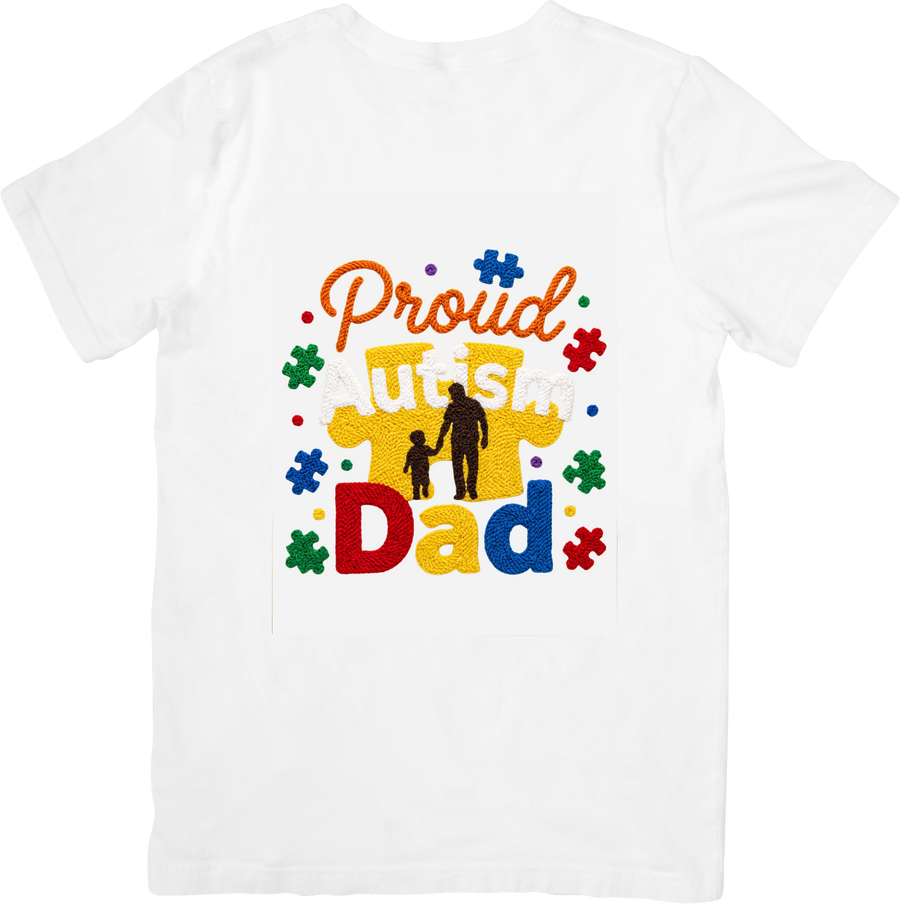 Proud Autism Dad T-Shirt | Colorful Autism Awareness Puzzle Graphic Tee | Dad Gift