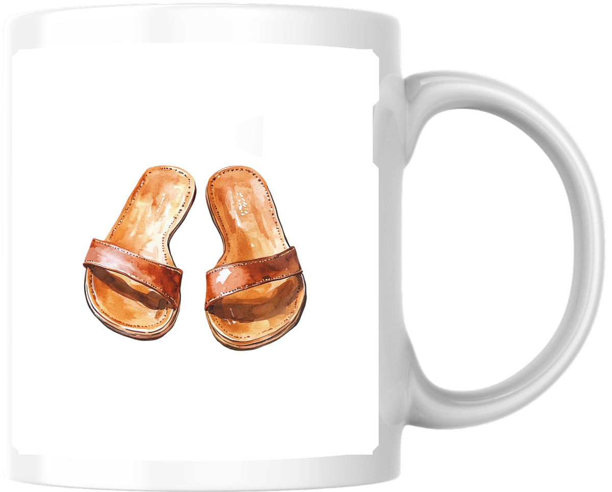 Leather Slide Sandals Mug | Watercolor Summer Footwear Coffee Mug | Fashion Lover Gift
