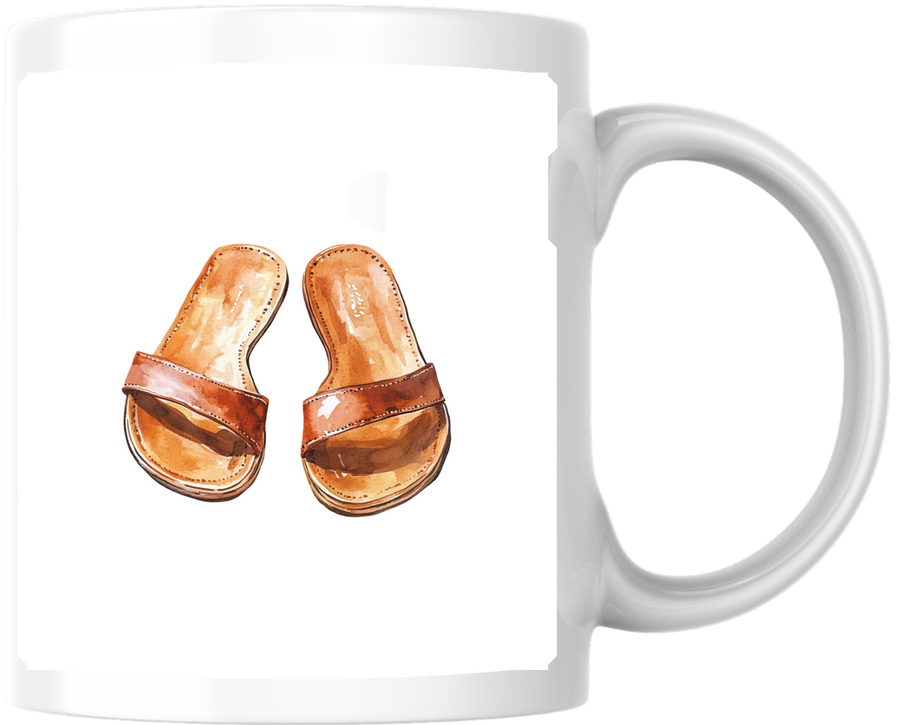 Leather Slide Sandals Mug | Watercolor Summer Footwear Coffee Mug | Fashion Lover Gift