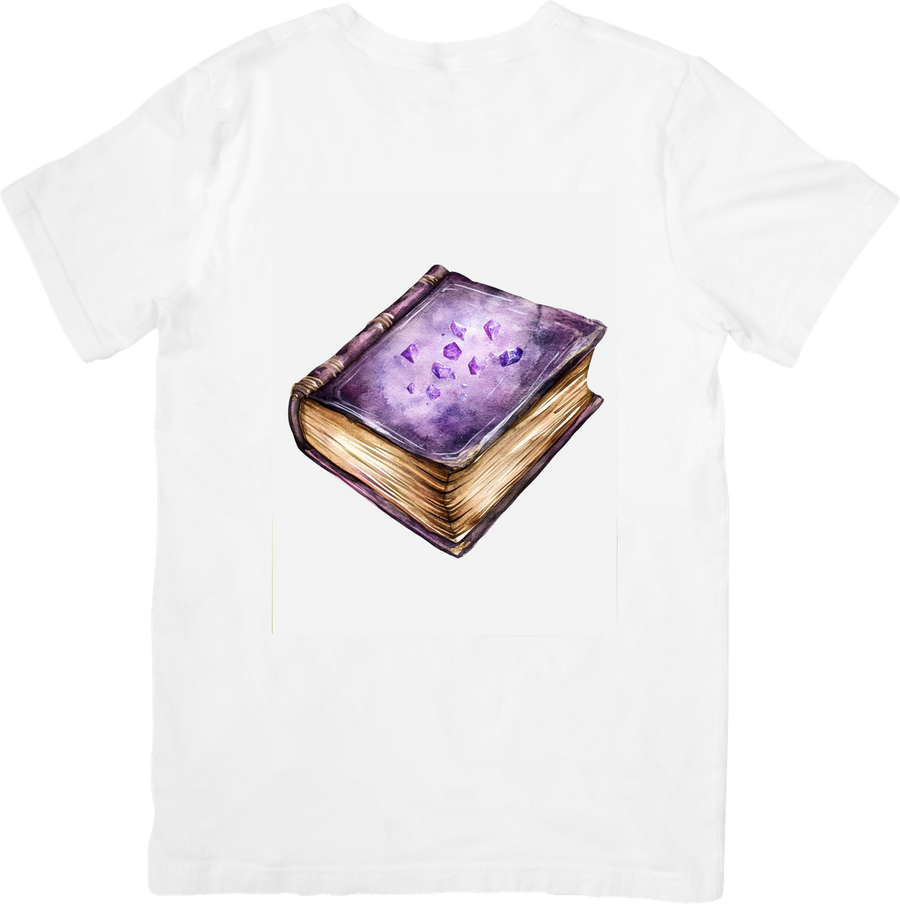 Magic Spell Book T-Shirt | Purple Witchy Grimoire Graphic Tee | Fantasy Halloween Gift